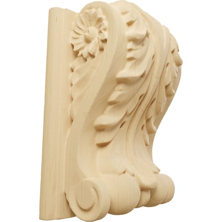 Ekena Millwork 3 1/2"W x 2"D x 4 1/2"H Small Acanthus Block w/ Backplate Wood Corbel, Alder CORW04X02X05ABAL